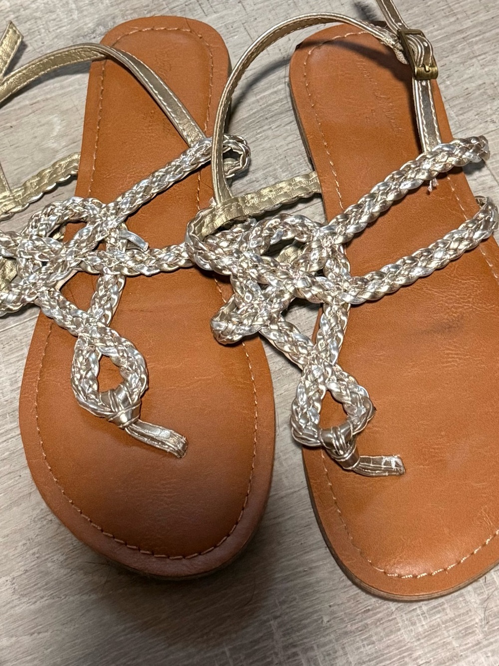 Universal Thread Metallic Braided Thong Sandals in Gold and Tan